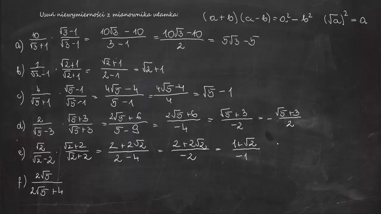 2.70 Usuń niewymierności z mianownika ułamka: a) 10/√3 +1b) 1 / √2 - 1