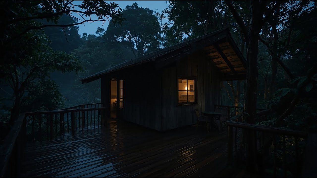 Warm Light in a Rainy Cabin | Light Rain Sounds for Sleeping