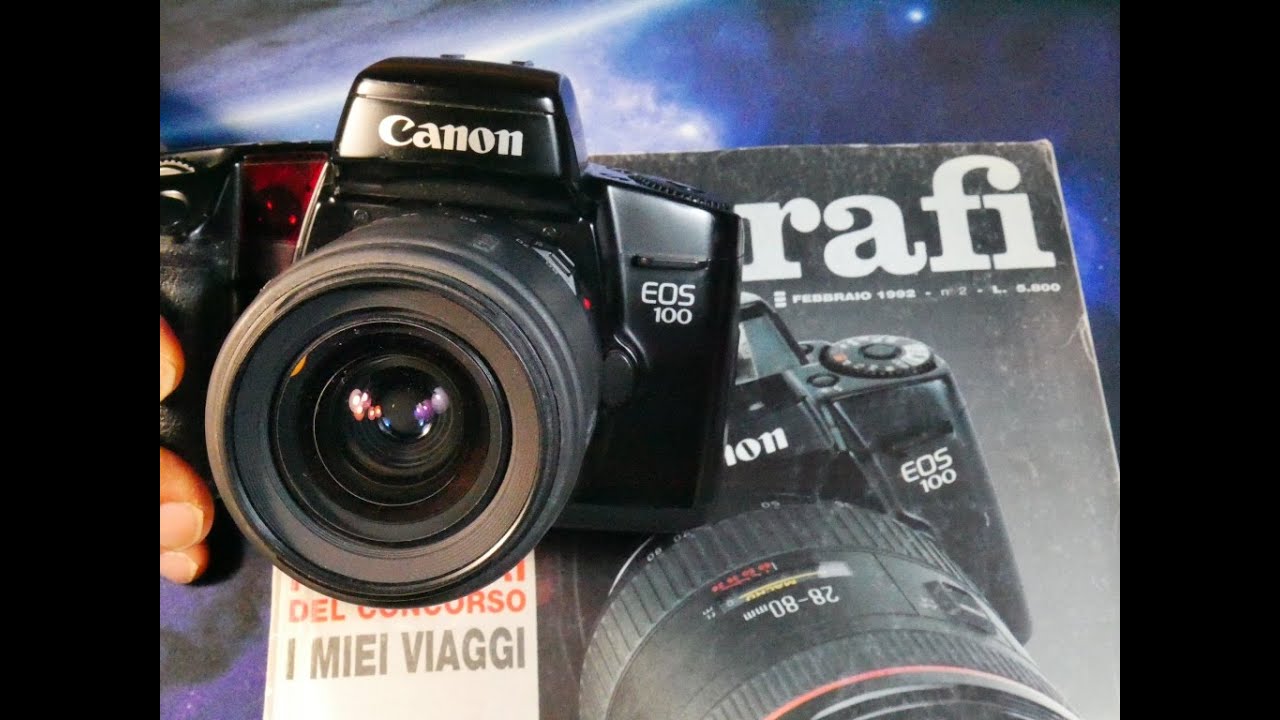 Canon Eos 100 un'eccellente fotocamera elettronica vecchia scuola con la cinghia di trasmissione