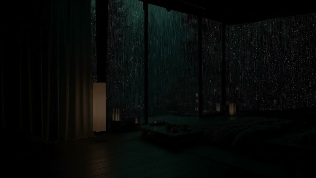Gentle Midnight Rain Filling a Quiet Dark Room for Deep Sleep