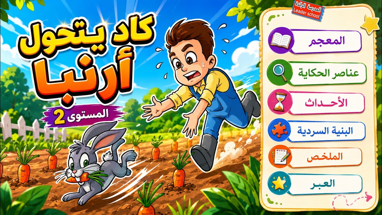 حكاية كاد يتحول أرنبا (مكتوبة) 🐰 المستوى الثاني🥕 الأحداث + الملخص ✅ #المدرسة_الرائدة التعليم الصريح