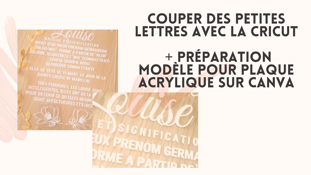 Paramètres pour couper des petites lettres cricut + modèle pour plaque en acrylique sur canva
