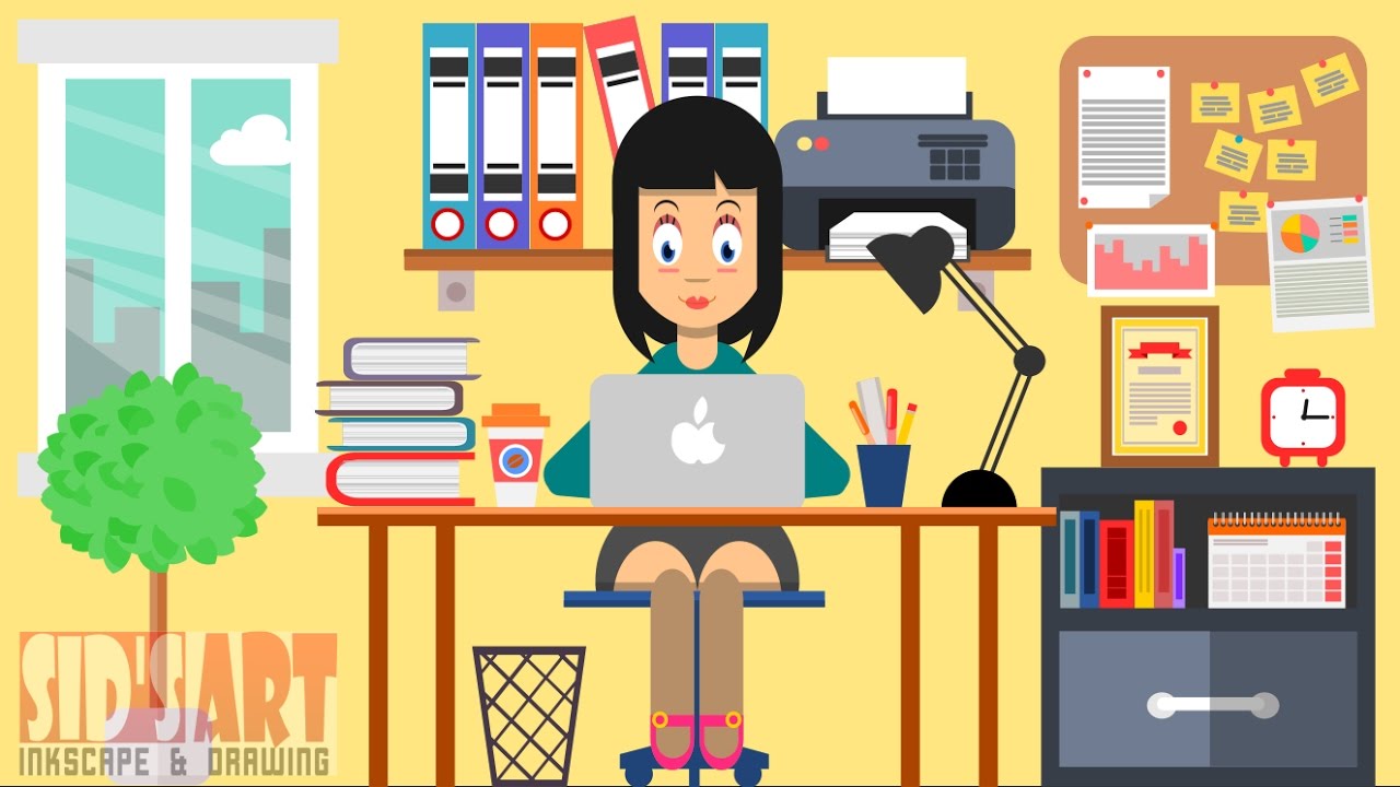 Flat Vector Illustration | Woman working in Office | Inkscape speed drawing