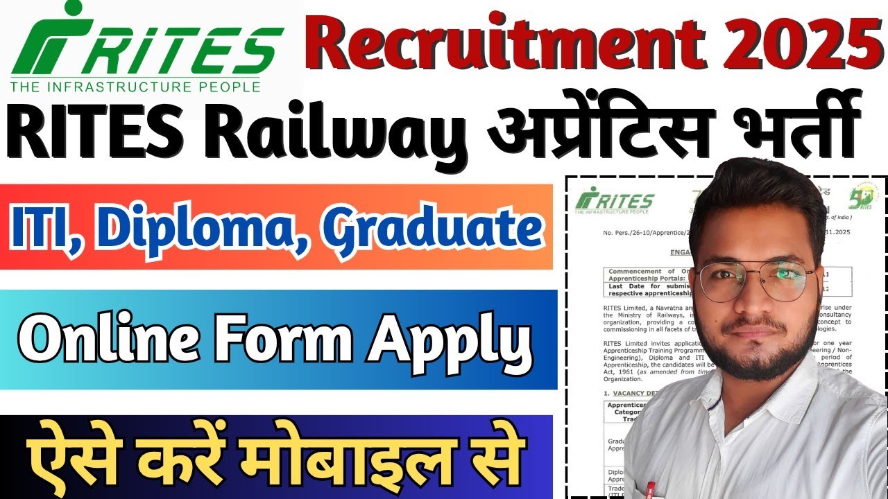 RITES Railway Apprentice Online Form 2025 Kaise Bhare, RITES ITI, Diploma, Graduate Apprentice 2025