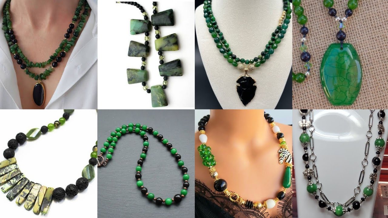 Green Agate Black Combination Necklace | Elegant 🤩Natural Stone Jewelry Designs