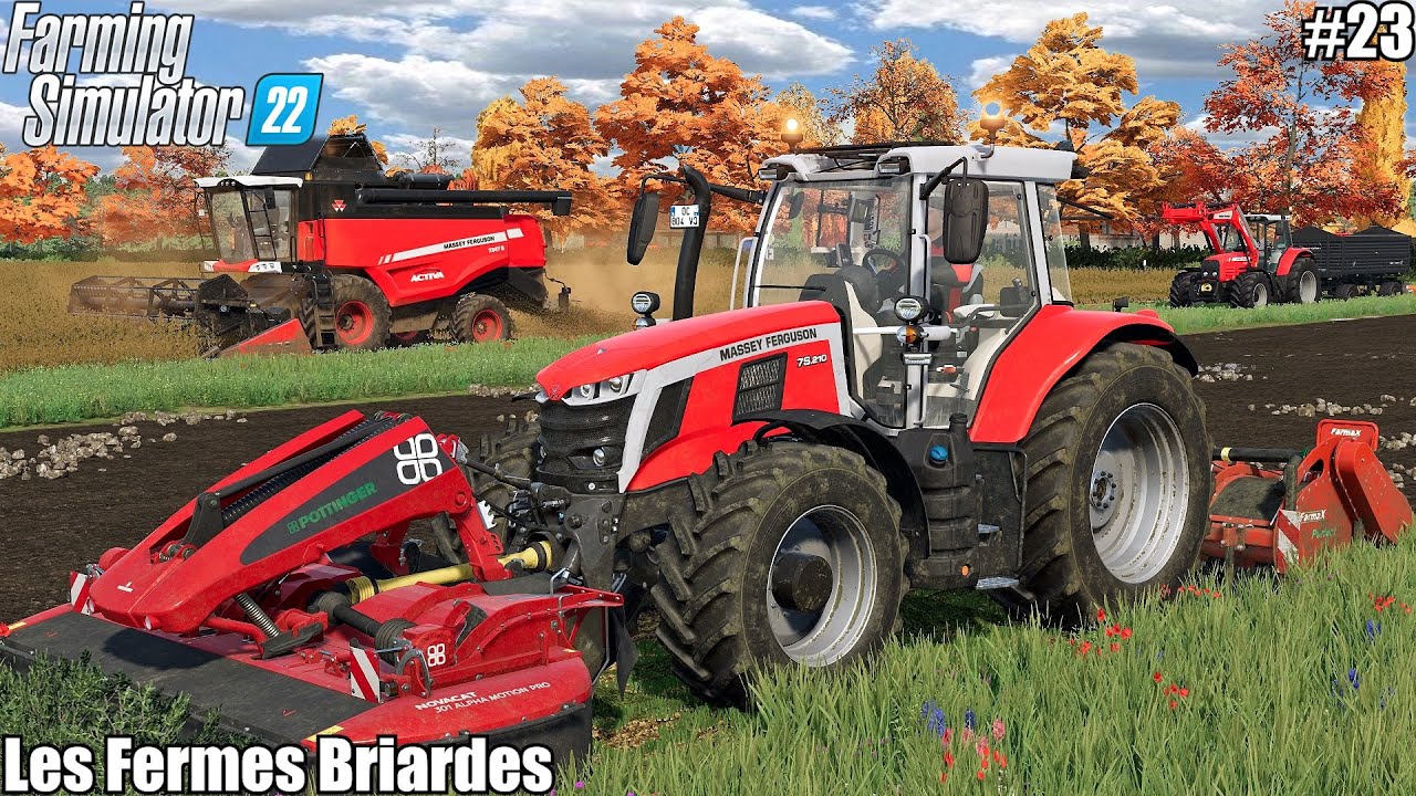 MOWING & HARROWING FIELD, HARVESTING SOYBEAN W/ MASSEY FERGUSON│LES FERMES BRIARDES │FS 22│22