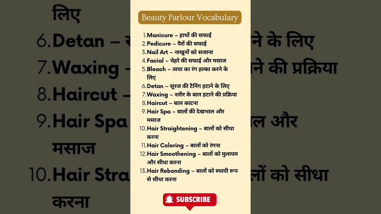 Beauty Parlour Vocabulary in English & Hindi | Daily Use Salon Words for English Speaking Practice