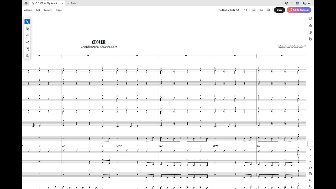 Closer for Vocal and Big Band. Original key