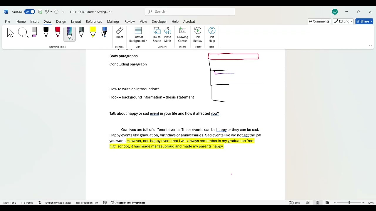 EL111 Quiz 1 docx
