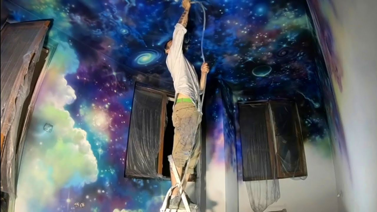Galaxy mural acrylic 🎨 Kids bedroom ceiling