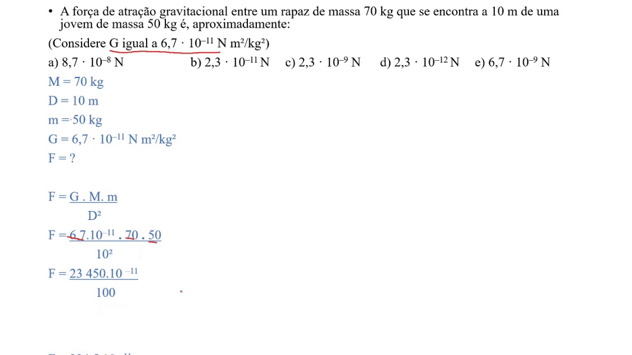 Exemplo Força de atração gravitacional