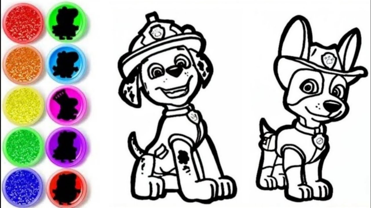 Drawing and colouring Marshall and Tracker from Paw patrol | Drawing tutorial for Kids Paw patrol 