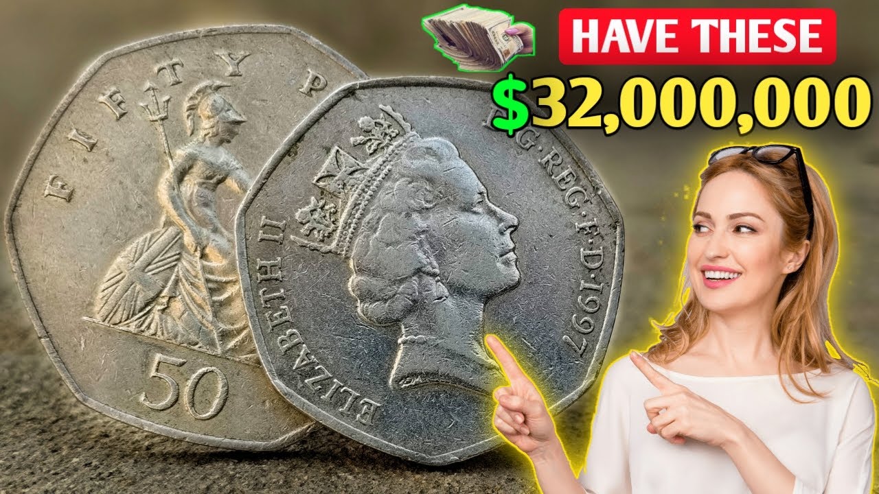 Стоимость британской монеты Елизаветы II 1997 года в 50 новых пенсов | Сколько стоит британская м...