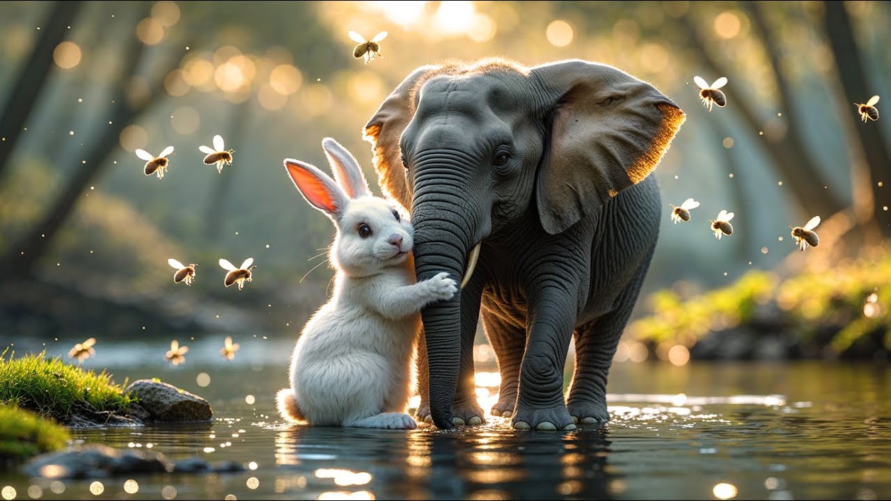 White Bunny and the Elephant Baby: Adventures Among the Bees🐘🐰💖 #rabbit #bunny