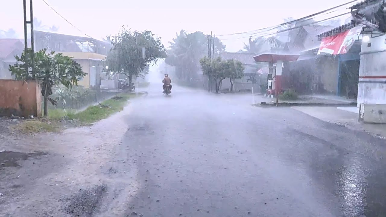 Rainstorm Walk in Empty Village with Powerful Wind and Natural Thunder Sounds ASMR 4K Video 129