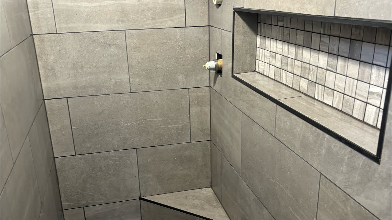 Tiled shower with custom niche #install #tileinstallation