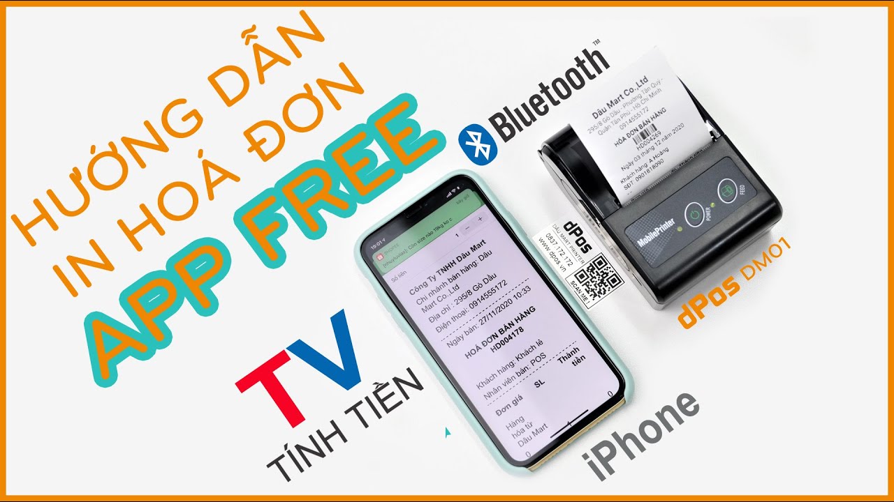 Hướng dẫn in hóa đơn bằng Phần Mềm Bán Hàng Tính Tiền TV Miễn Phí trên Iphone với Máy in dPos DM01
