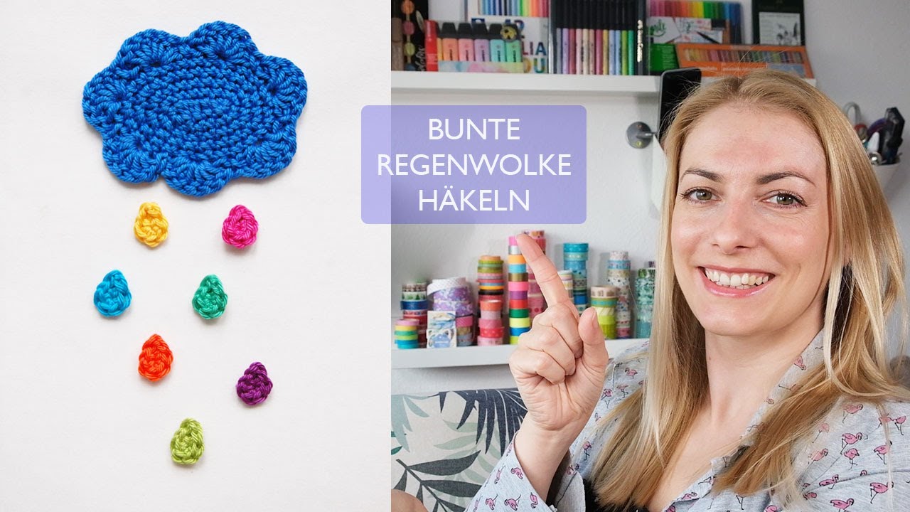DIY Regenwolke häkeln - Häkelanleitung bunte Regenwolke zum Basteln, Nähen, als Mobile & Fensterdeko
