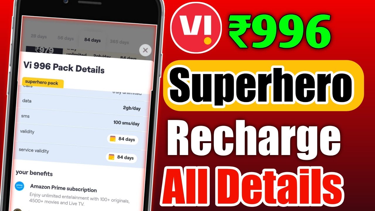 Vi ₹996 Superhero Pack All Details 🔥 | Vodafone Idea ₹996 Plan 12hours Unlimited 4G Data