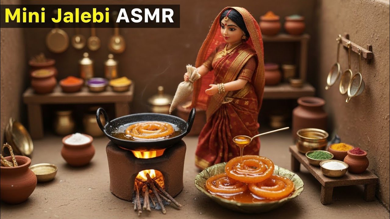 Miniature Doll Jalebi Cooking ASMR | Indian Village Tiny Kitchen Sweet