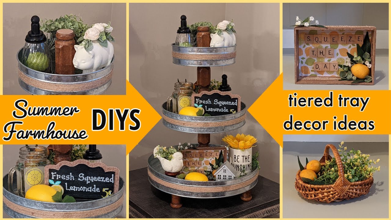 🍋SUMMER FARMHOUSE TIERED TRAY DECOR IDEAS!!~Lemon Decor DIYS~Tiered Tray Upcycle~Farmhouse Mini DIYS