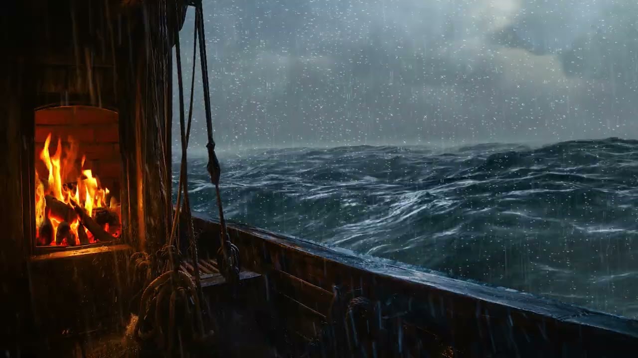 Ocean Storm on an Old Ship ⛈️ 6 Hours Sea Waves & Storm Sounds | Deep Sleep Ambience