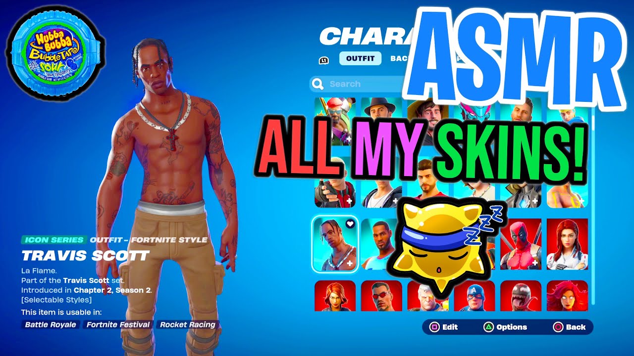 ASMR Gaming 😴 Fortnite ALL My Skins Locker Tour Relaxing Gum Chewing 🎮🎧 Controller Sounds 💤