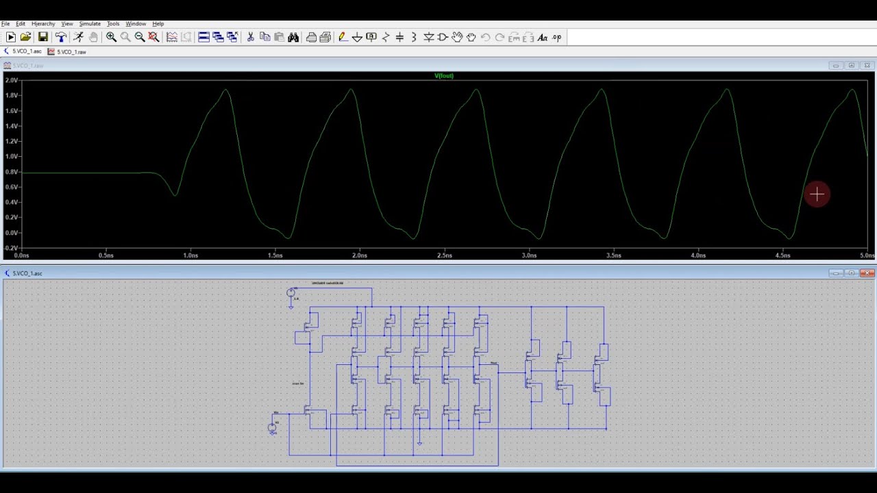 VCO Design in LT SPICE  uisng TSMC 180 nm CMOS Devices