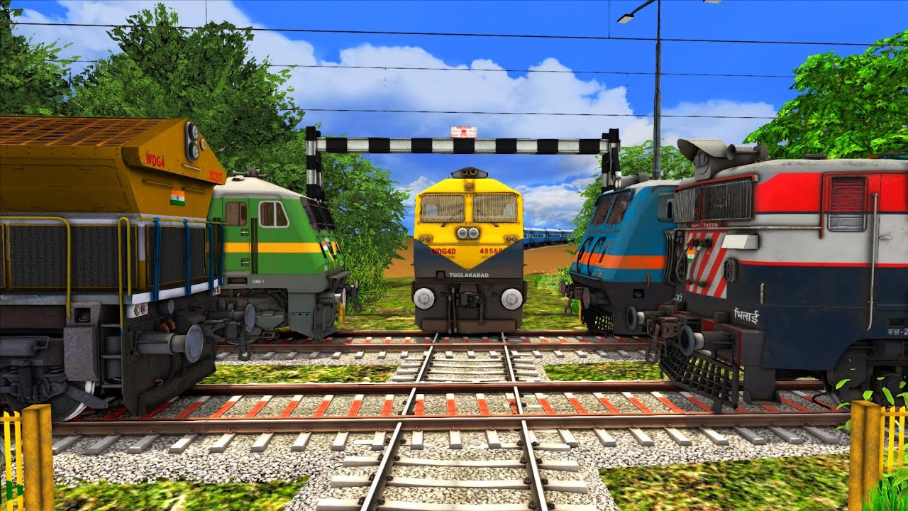 5 Trains Crossing back to back at Railroad Crossing | Trains at Railway Crossing – Train Simulator