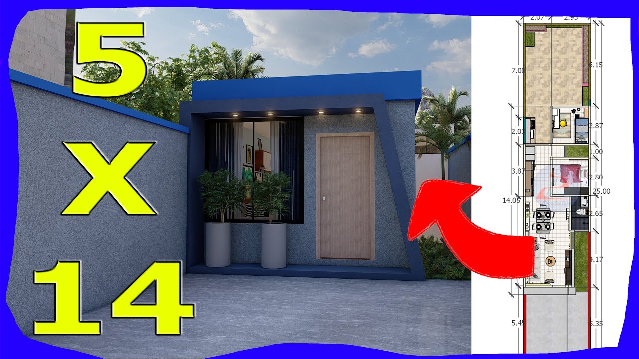 Plano de Casa de 5x14 UNA Planta 2 RECAMARAS Fachadas de Casas Modernas