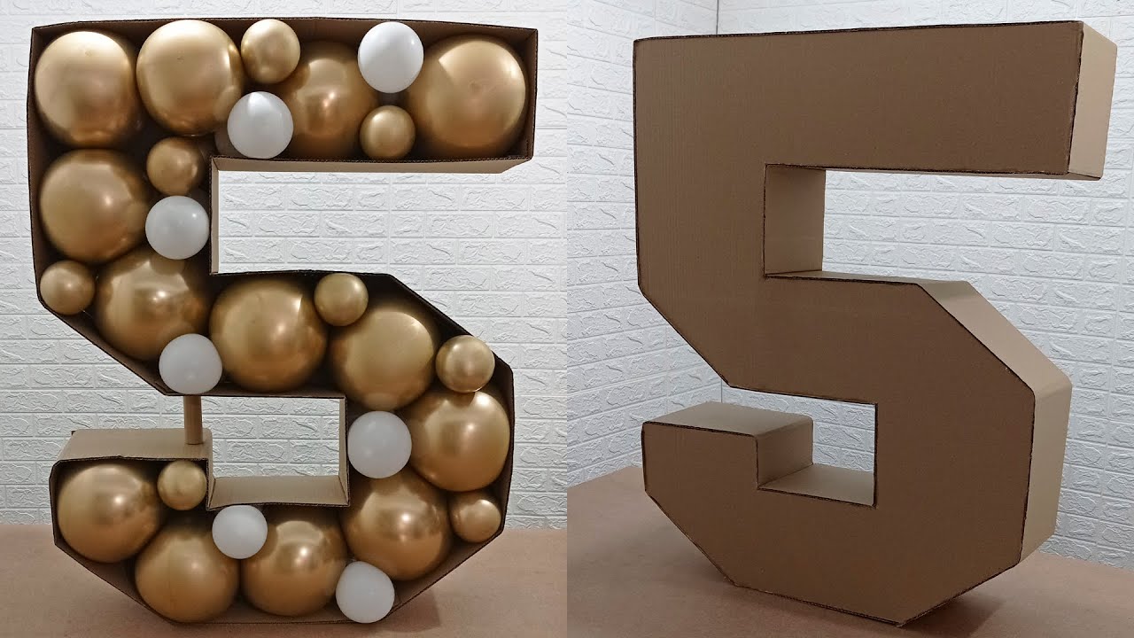 Como Fazer Número 5 de Papelão Grande 3D Para Decoração de Festa Numero 5 Com Balões Molde