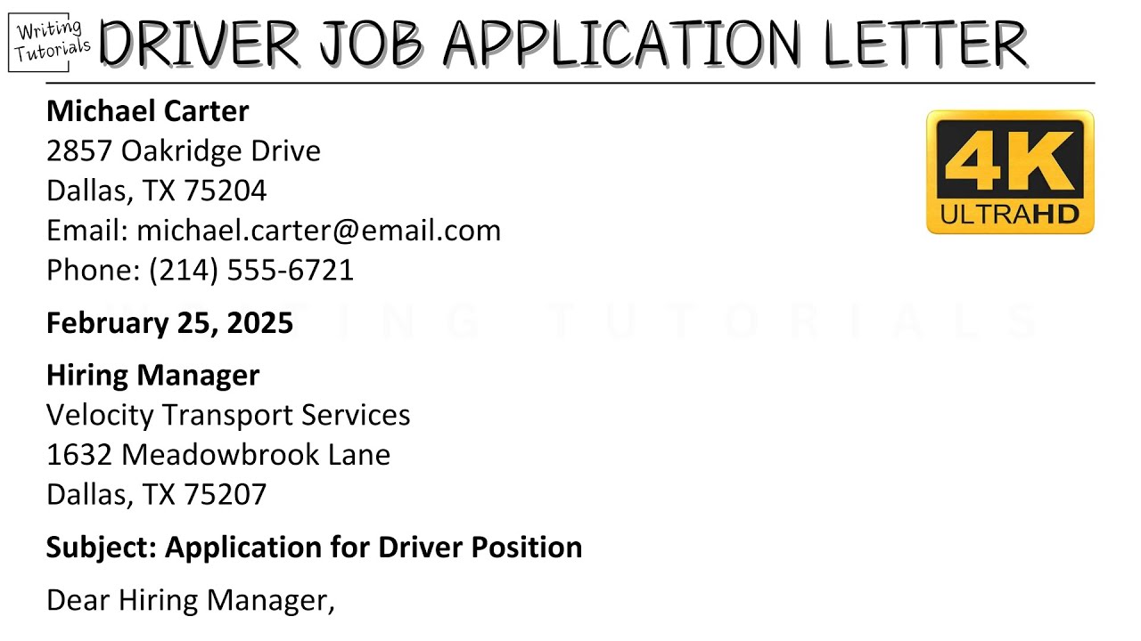 How To Write Driver Job Application Letter - Application for the Post of Driver | Writing Tutorials