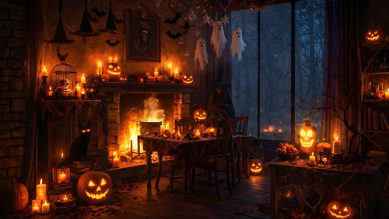 The Witch’s Cabin at Night 🔥 Warm Fireplace & Enchanted Forest Ambience | Deep Relaxation