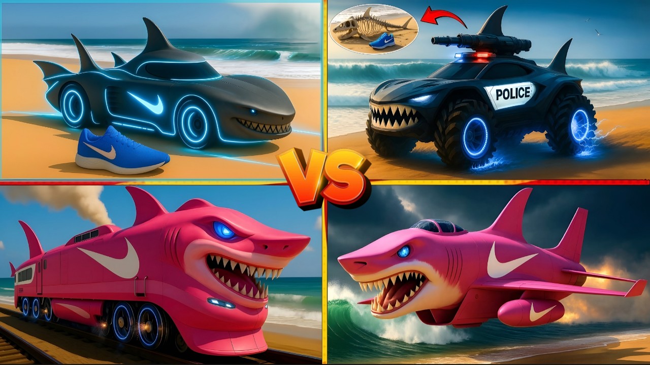 MEGA SHARK 🤠🥳SHARK POLICE 🆚SHARK CAR 🆚 SHARK AIRPLANE 🆚SHARK TRAIN