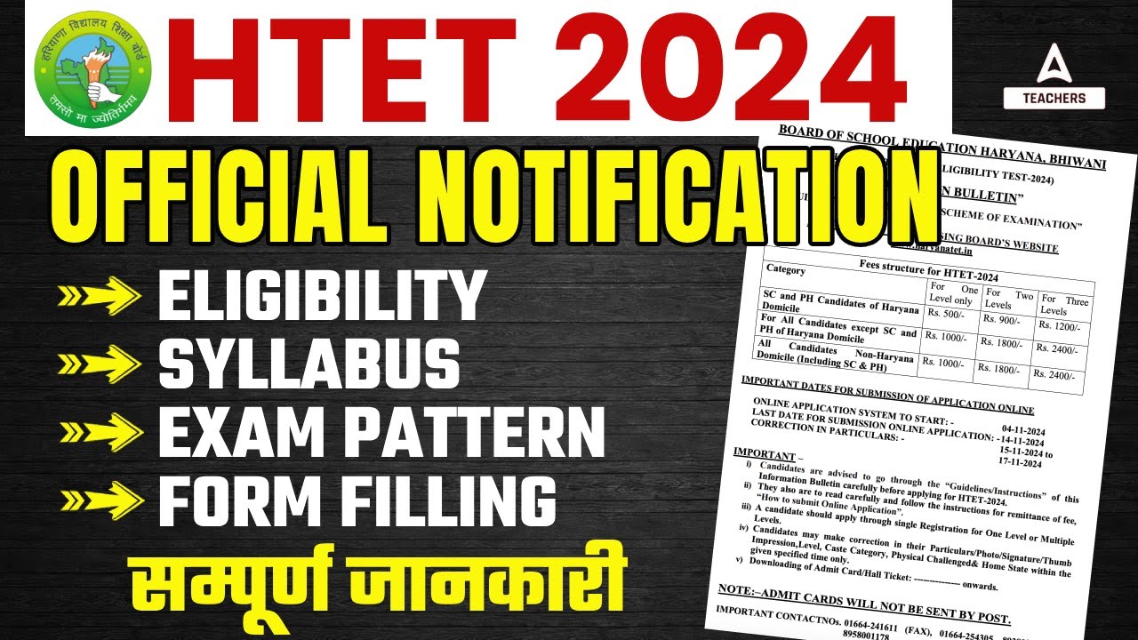 HTET 2024 Notification Out | HTET Syllabus/Form Fill Up/Eligibility & Exam Date Complete Details