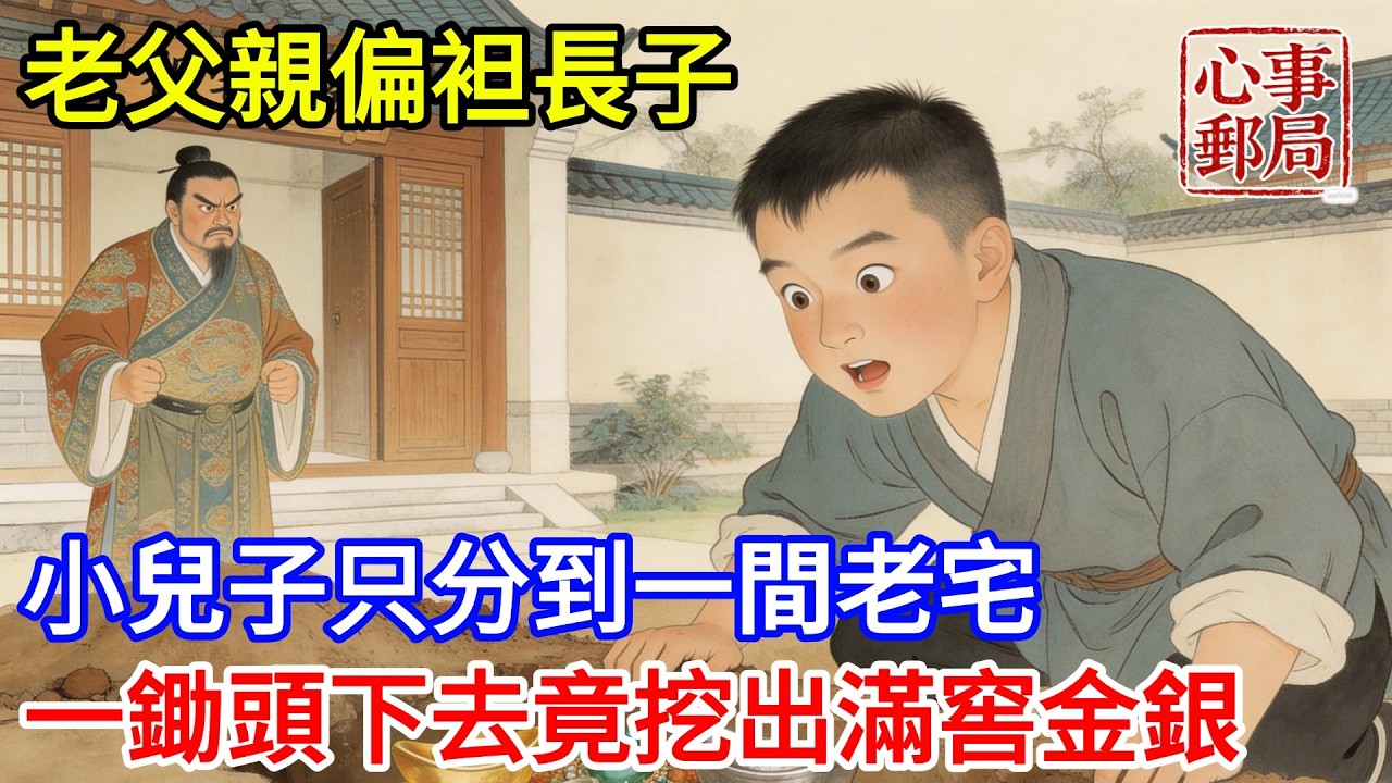 老父親偏袒長子，將良田旺鋪全都留給大房，小兒子只分到一間漏雨發黴的破舊老宅，沒想到翻修墻角時，一鋤頭下去竟挖出滿窖金銀！【心事郵局】#民間故事#傳統故事#故事頻道#聽書#睡前故事#情感