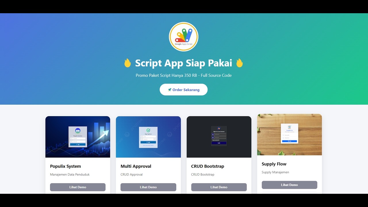 Script Web App Siap Pakai | Google Apps Script Full Source Code + Demo. 1 paket 8 full script 