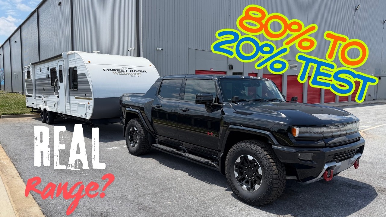 Hummer EV Truck Towing Test: 34ft Camper Range Test (80% to 20%)