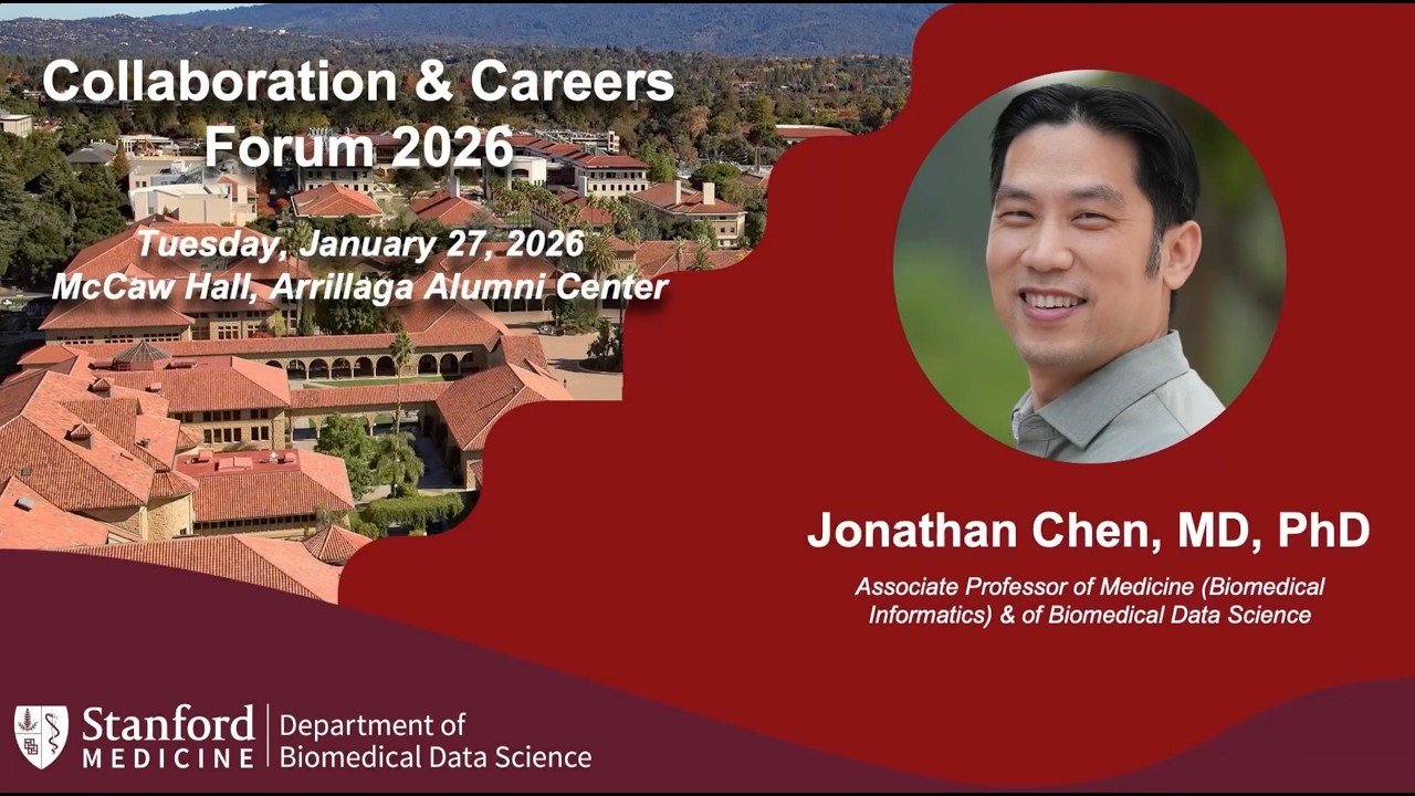 Jonathan Chen addresses the 2026 DBDS Collaboration & Careers Forum.