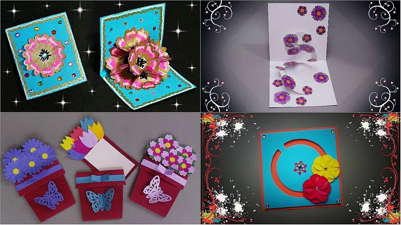 DIY 4 best flower cards. How to make card with flowers.