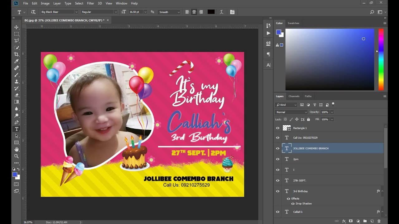 PAANO GUMAWA NG BIRTHDAY INVITATION CARD USING PHOTOSHOP l TAGALOG TUTORIAL | FOR BEGINNERS