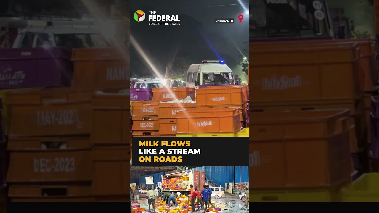 Milk truck accident floods Chennai road, traffic comes to a halt | #shorts