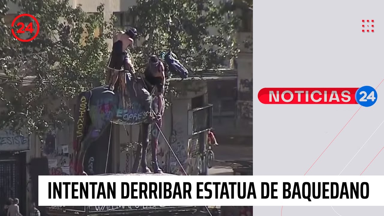 Encapuchados intentan derribar la estatua de Baquedano en Plaza Italia | 24 Horas TVN Chile