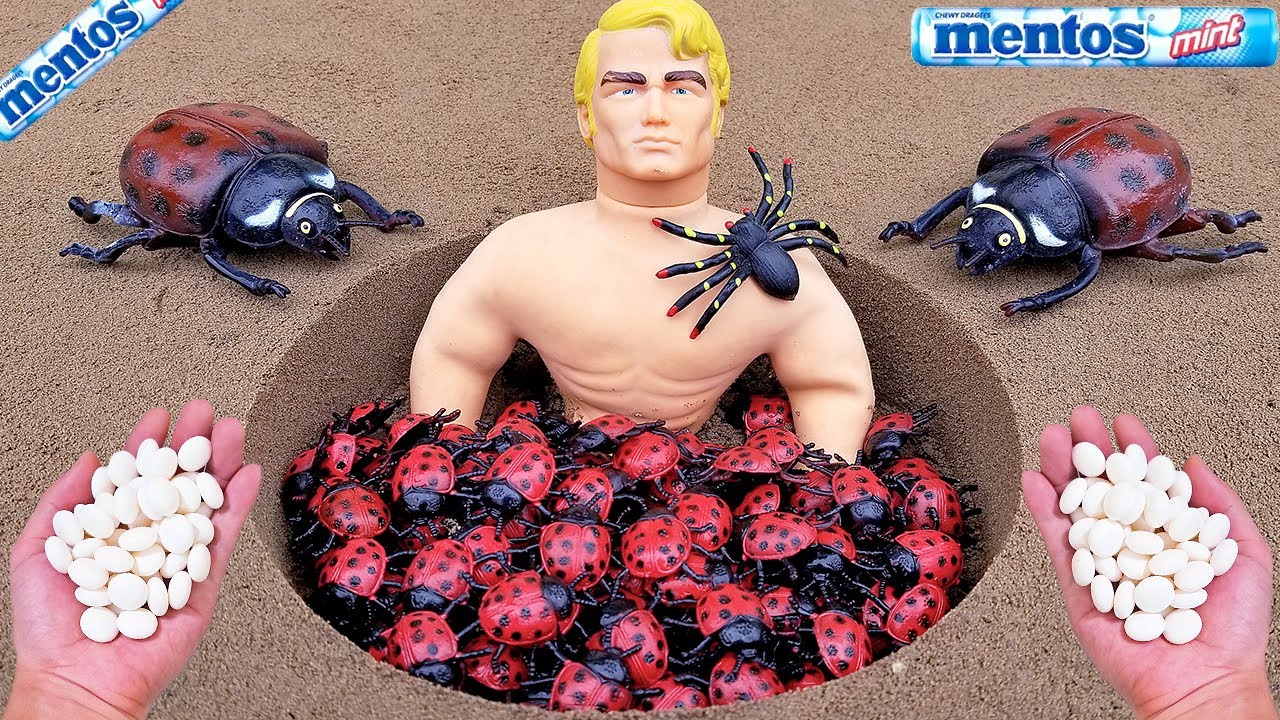 Mentos VS Coca Cola, Sprite, Monster, Fanta, different Toy insect and Mentos in Big underground