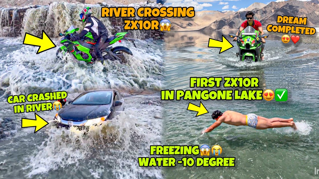 First Zx10r😱 inside Pangong Lake😍 Most Dangerous Water Crossing😱 Preparation for Ladakh Ride