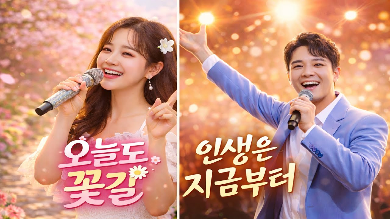 밝고 신나는 K-POP 트로트 오늘도 꽃길 🌸 & 인생은 지금부터 I  Bright K-POP Trot  lower Road Today & Life Starts Now