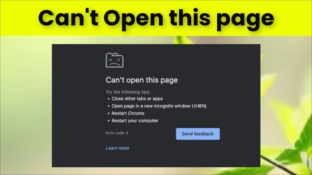 Can't Open This Page - Error Code 5 - Google Chrome