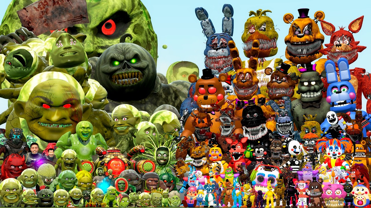 ALL LIN GANG MELON FAMILY VS DEMENTED FNAF CHARACTERS (Garry's Mod)