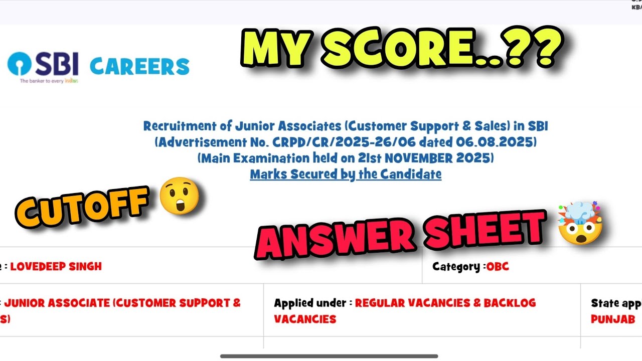 My SBI Clerk Final scorecard & Answer sheet 🔥🎯
