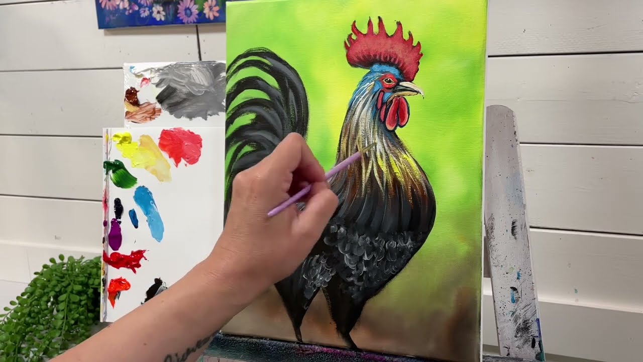How To Draw And Paint A Rooster | Acrylic Tutorial